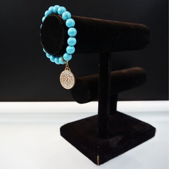 Lovisa Stretch Bracelet Blue Beads Liberte Egalite Fraternite Charm - Picture 2 of 5